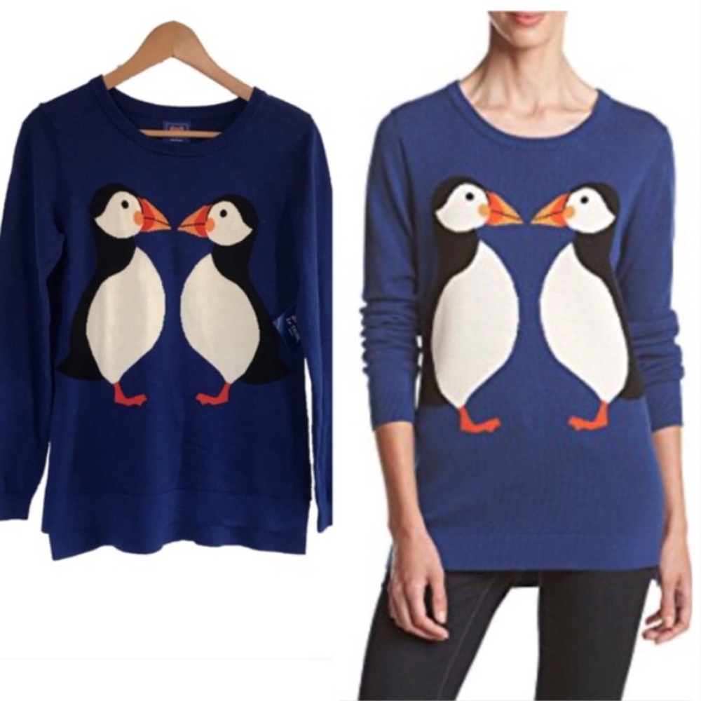 NWT Le Tigre cobalt blue puffin sweater xl penguin